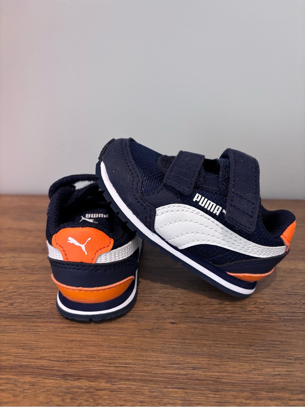 Puma Kids Navy, Orange & White Hook-and-Loop Sneakers